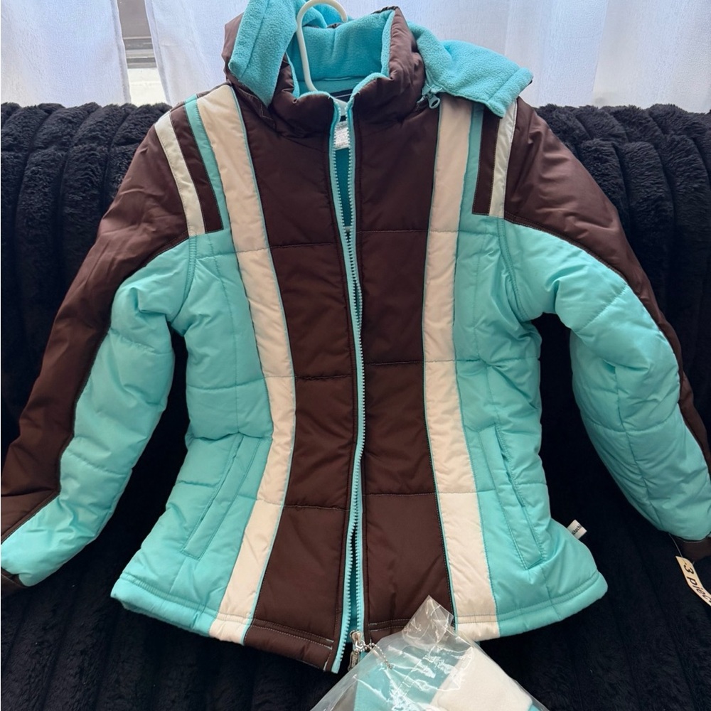 Brown and Blue Puffer Jacket